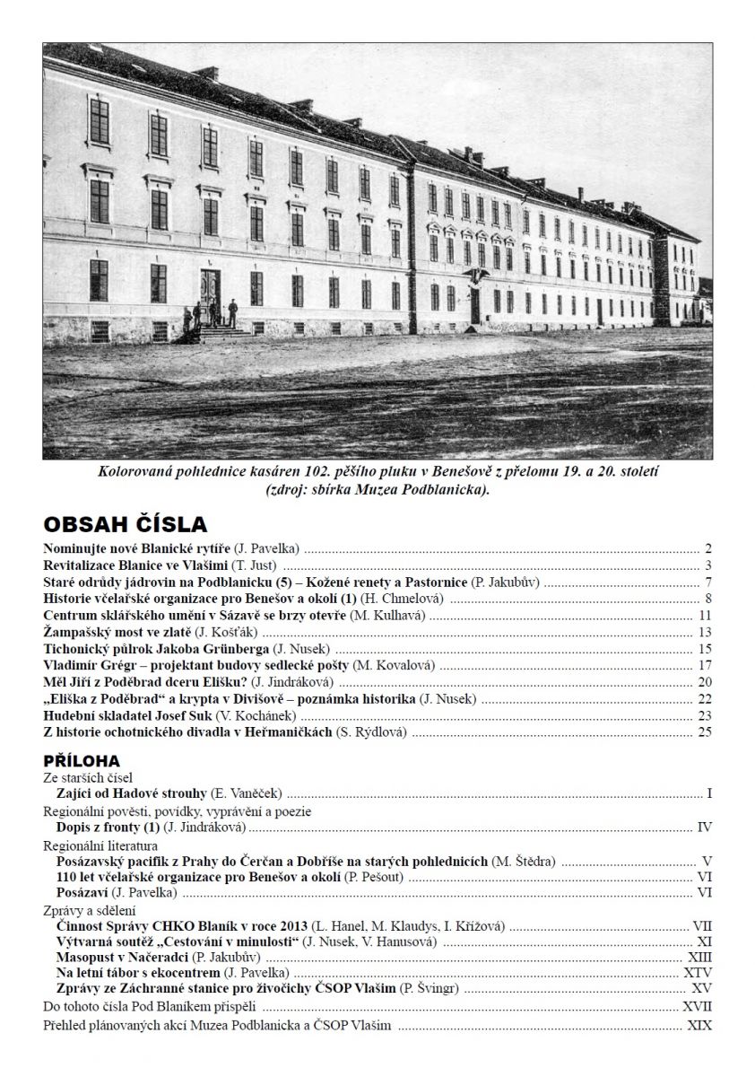 Obsah časopisu Pod Blaníkem 1/2014